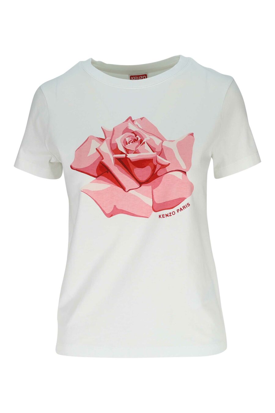 Camiseta blanca con logo "kenzo rose" negra - 3612230637665
