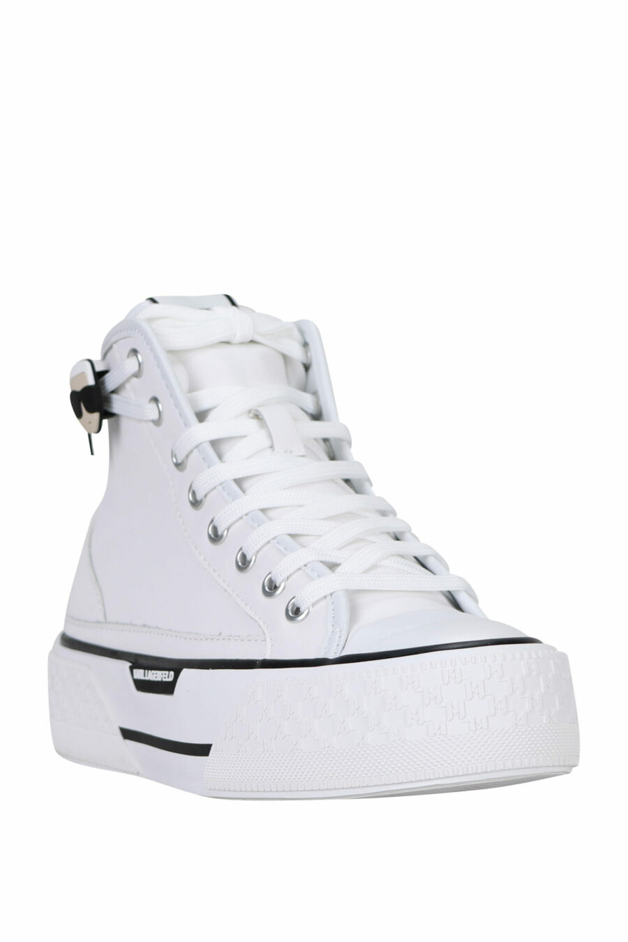 White leather high top trainers with white sole and "karl" logo - 5059529322974 1 scaled