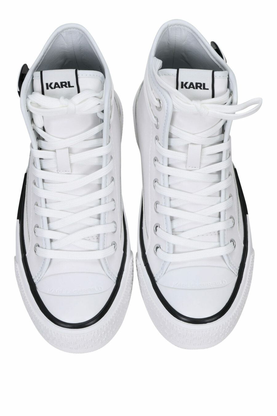White leather high top trainers with white sole and "karl" logo - 5059529322974 4 scaled