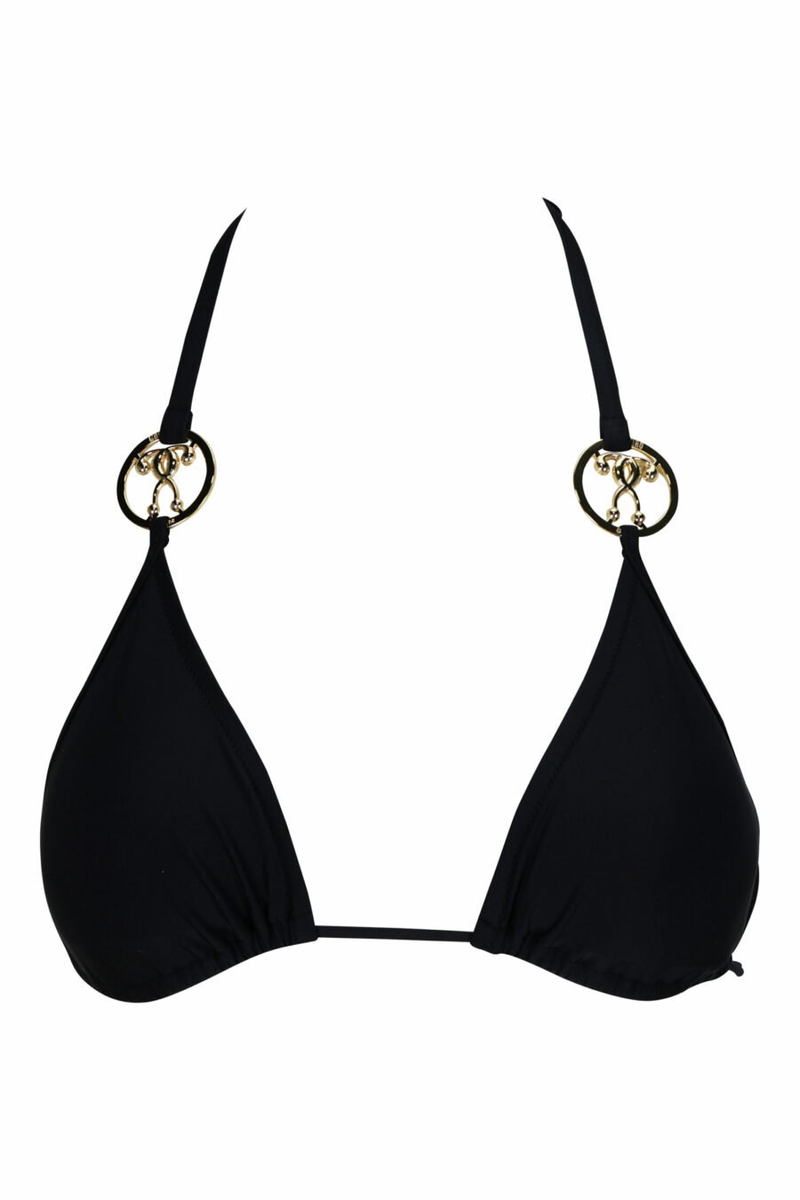 Haut de bikini noir avec logo doré à double question - 667113349558