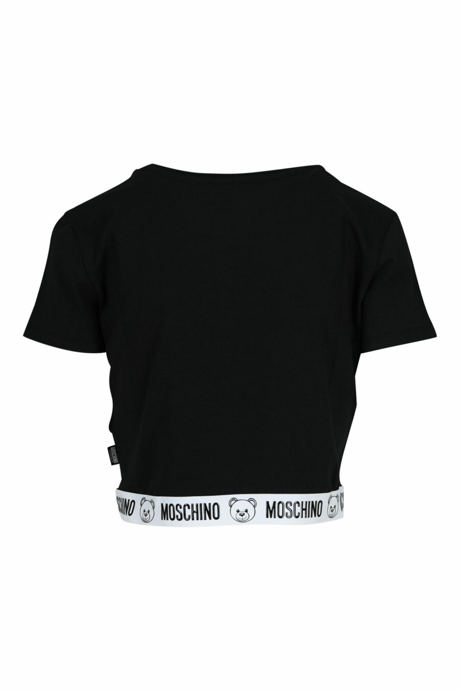 Short black T-shirt with bear logo on white ribbon - 667113355283 1 scaled