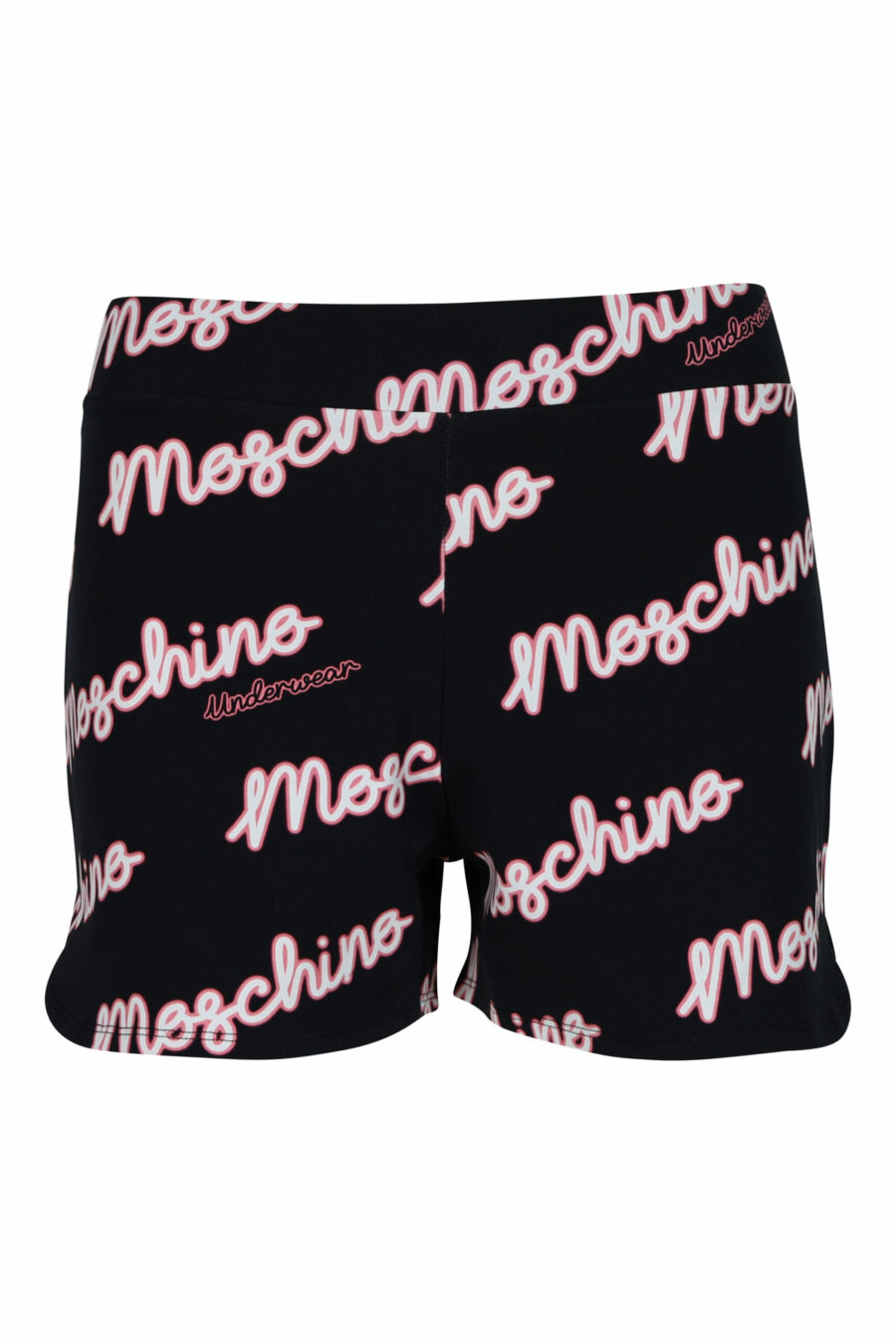 Black shorts with "all over logo moschino" fuchsia - 667113355603 scaled
