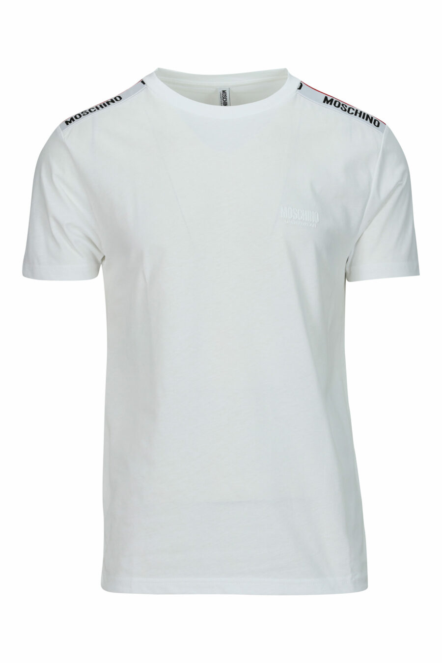 Camiseta blanca con logo negro con detalle rojo en cinta en hombros - 667113604213 scaled