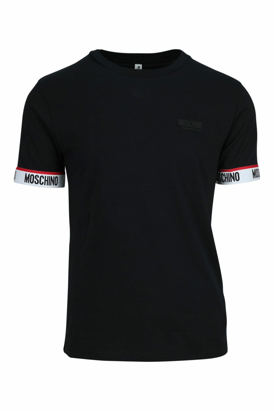 Schwarzes T-Shirt mit weißem Logo am Ärmel - 667113604855 skaliert