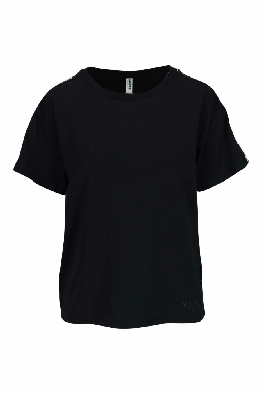 Schwarzes T-Shirt mit weißem Schulterband-Logo - 667113695549 skaliert