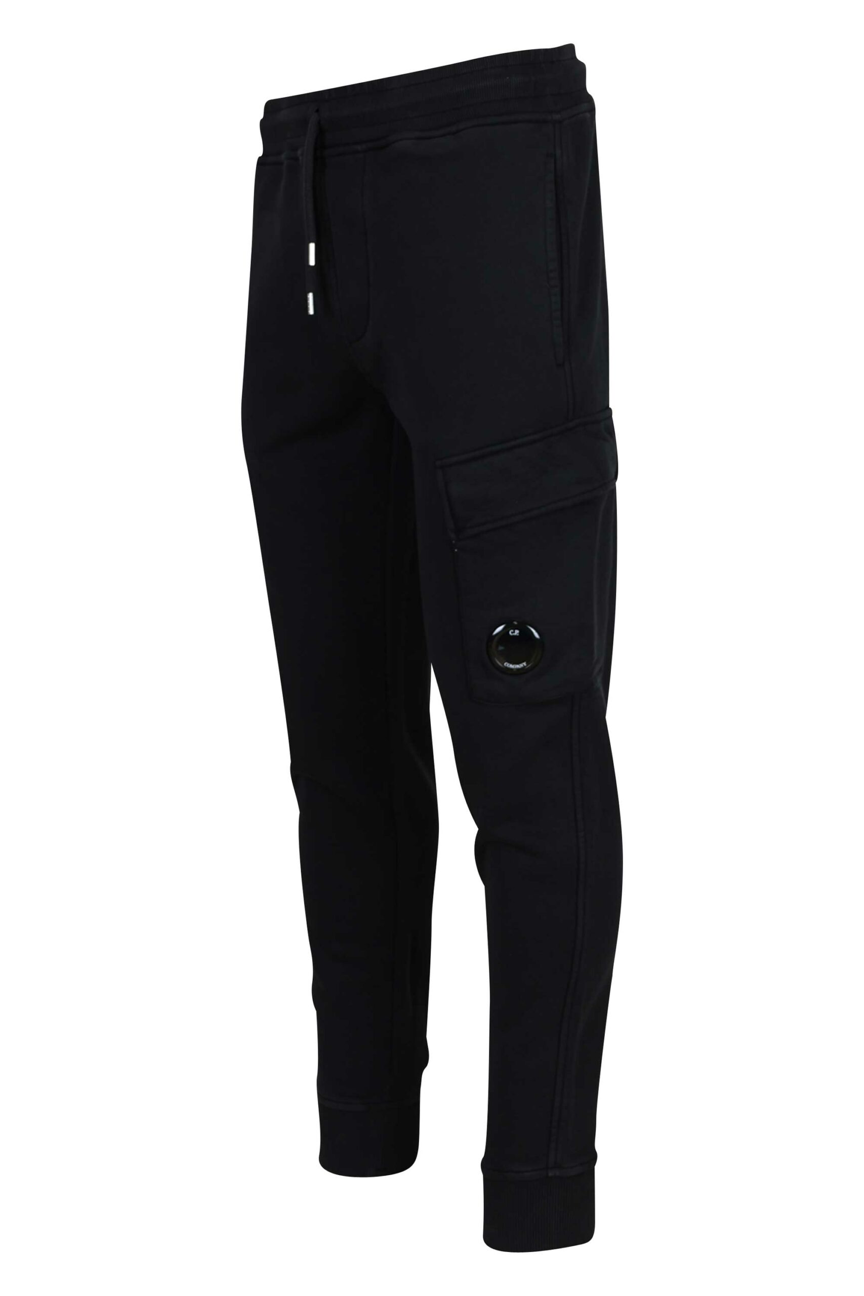 C.P. Company - Pantalón corto negro con bolsillos laterales y minilogo  circular - BLS Fashion