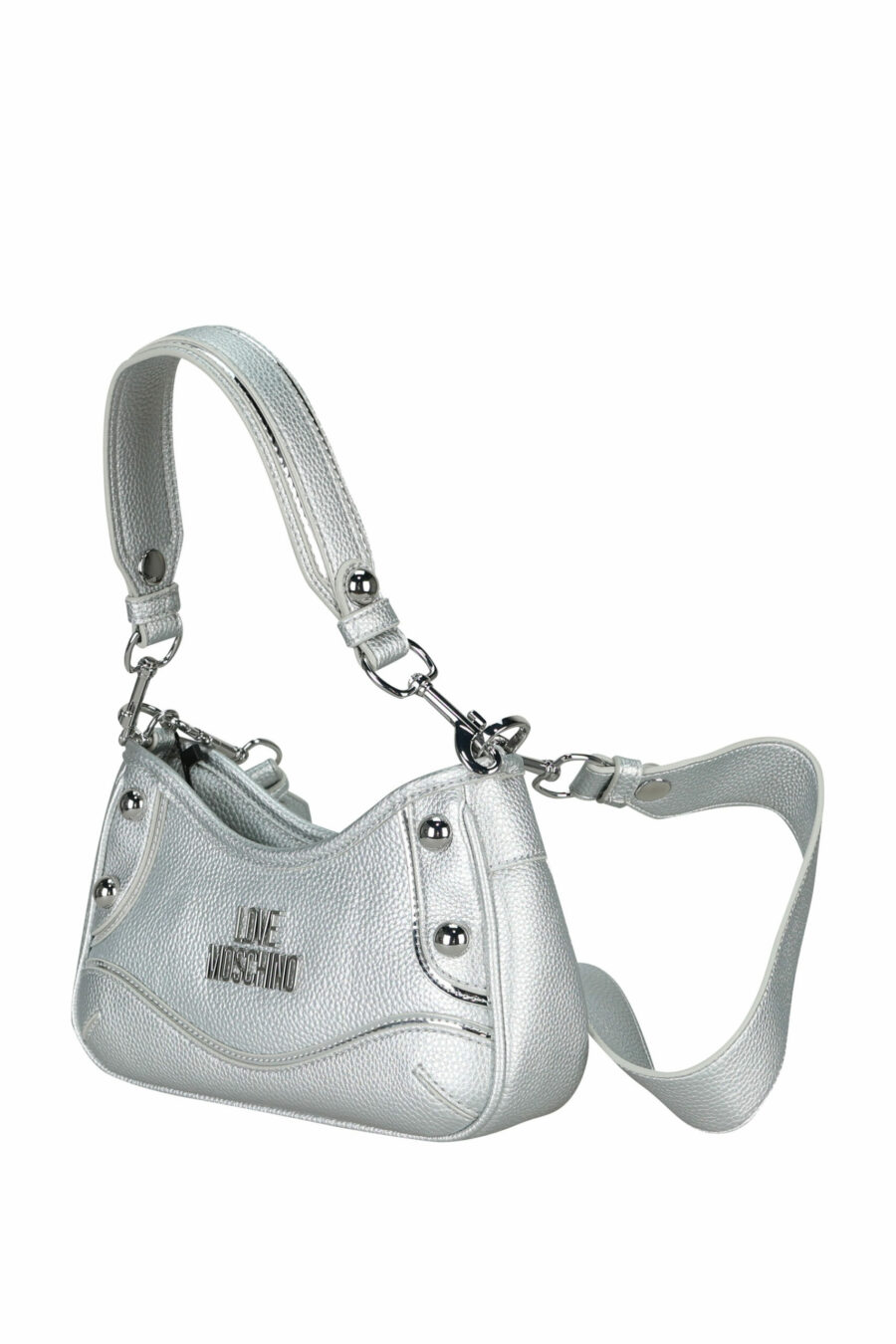 Silver leather shoulder bag with logo and gold details - 8050537397687 1 scaled