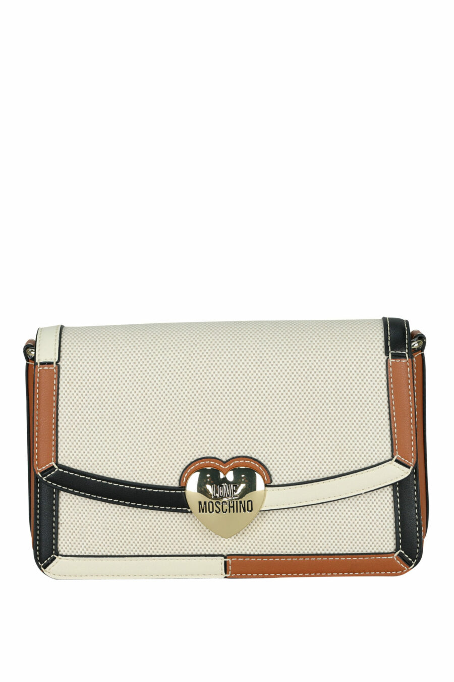 Brown and beige shoulder bag with mini pocket and gold metal heart logo - 8050537398592 scaled