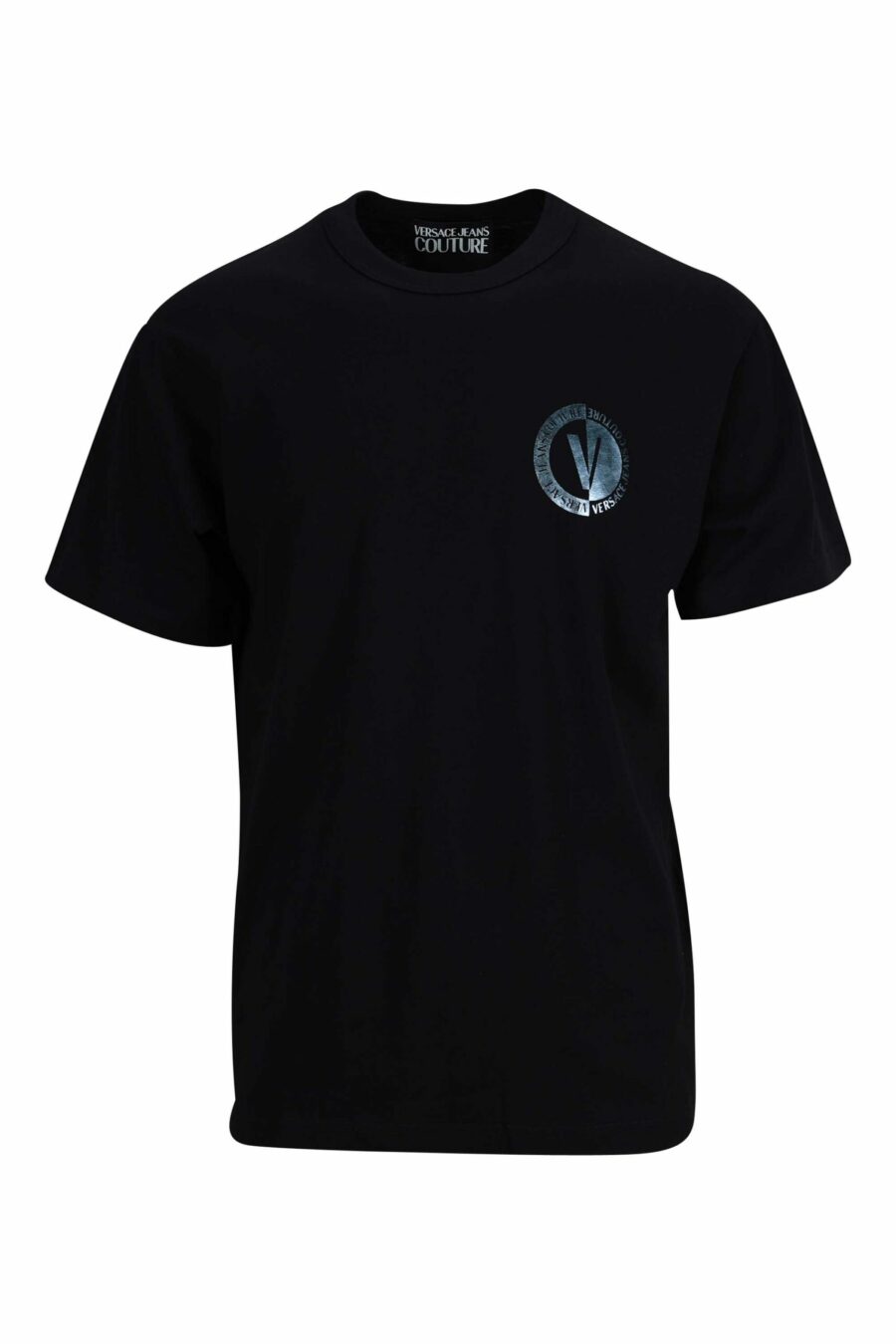 T-shirt preta com mini-logotipo circular azul metalizado - 8052019402216 scaled