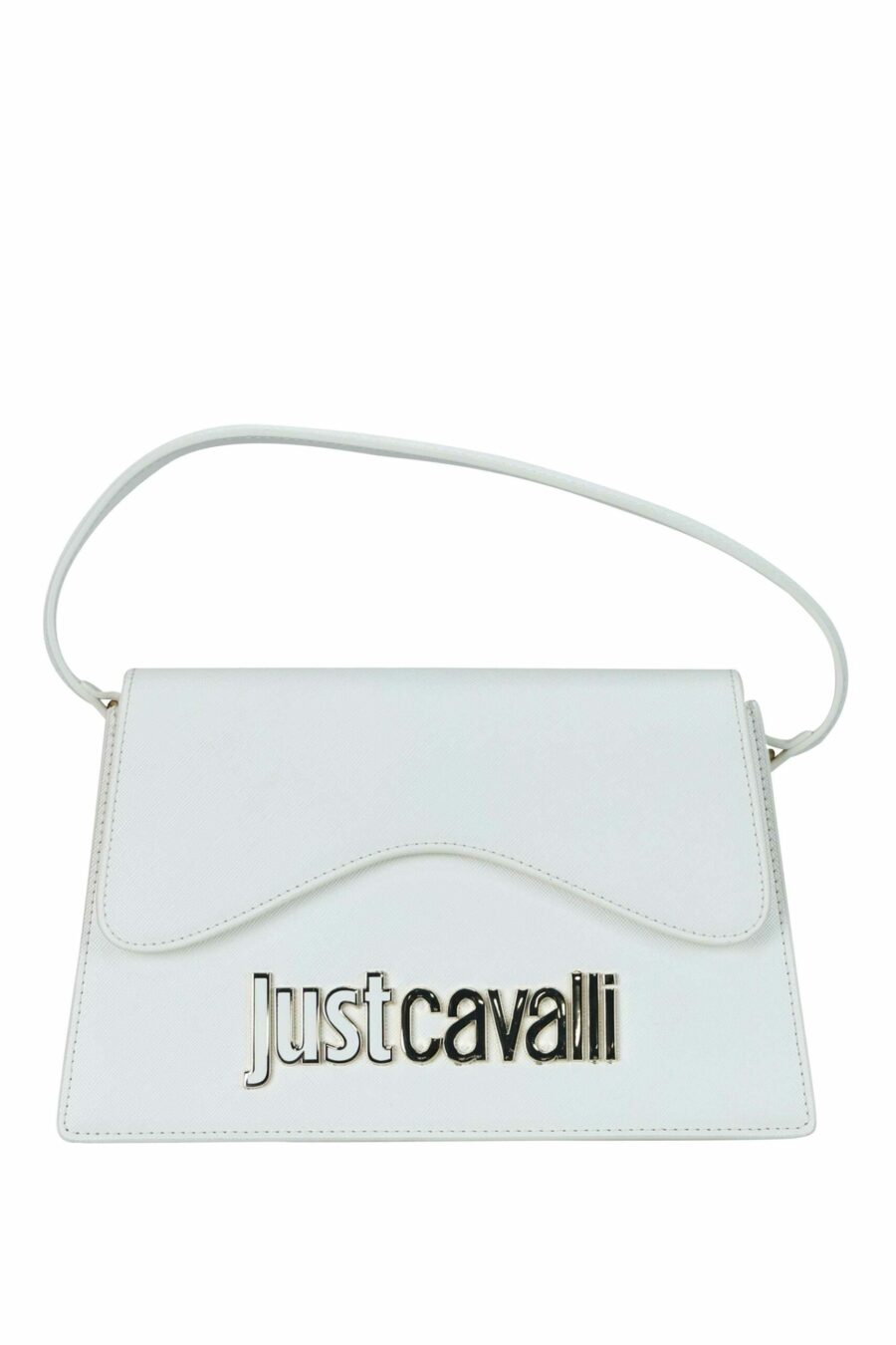 Bolso blanco de hombro con solapa con maxilogo "lettering" plateado - 8052672641649 scaled