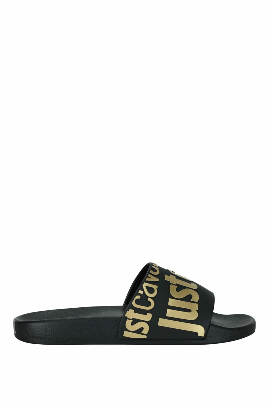 Black flip flops with gold "all over logo just cavalli" maxilogo - 8052672697158 scaled