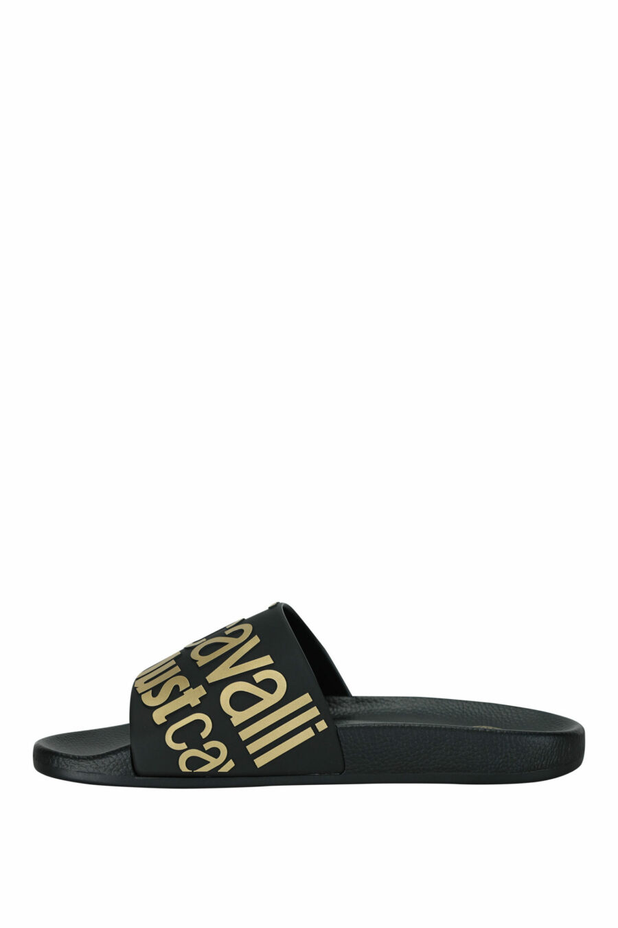 Schwarze Flip Flops mit goldenem "all over logo just cavalli" Maxilogo - 8052672697158 2 skaliert
