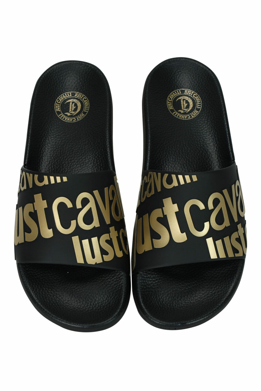 Black flip flops with gold "all over logo just cavalli" maxilogo - 8052672697158 3 scaled