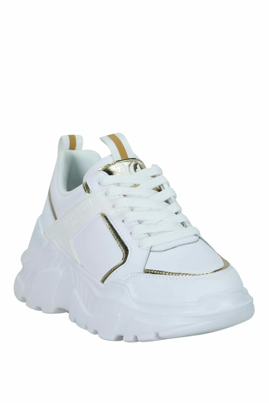 Zapatillas blancas con lineas doradas y logo monocromático - 8052672731968 1 scaled