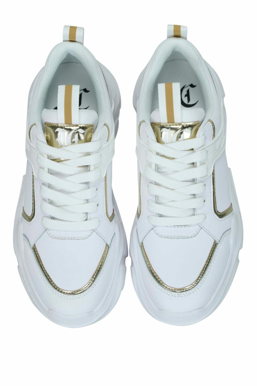 Zapatillas blancas con lineas doradas y logo monocromático - 8052672731968 4 scaled