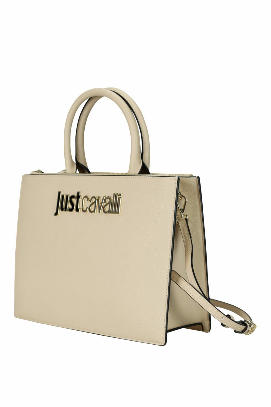 Beige handbag with gold maxilogo "lettering" - 8052672733894 1 scaled