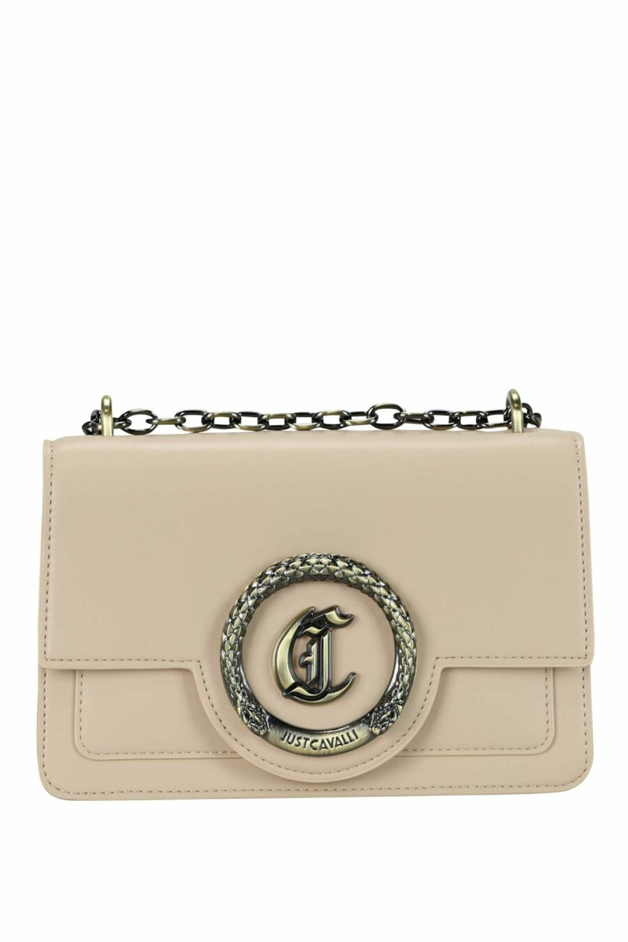 Square beige shoulder bag with chain and golden circular "c" logo - 8052672735591 scaled