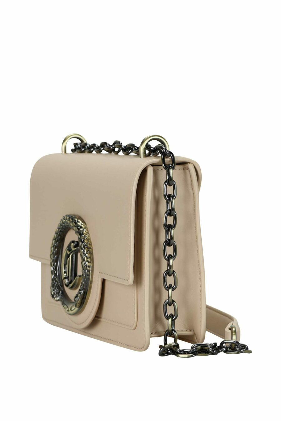 Square beige shoulder bag with chain and golden circular "c" logo - 8052672735591 1 scaled