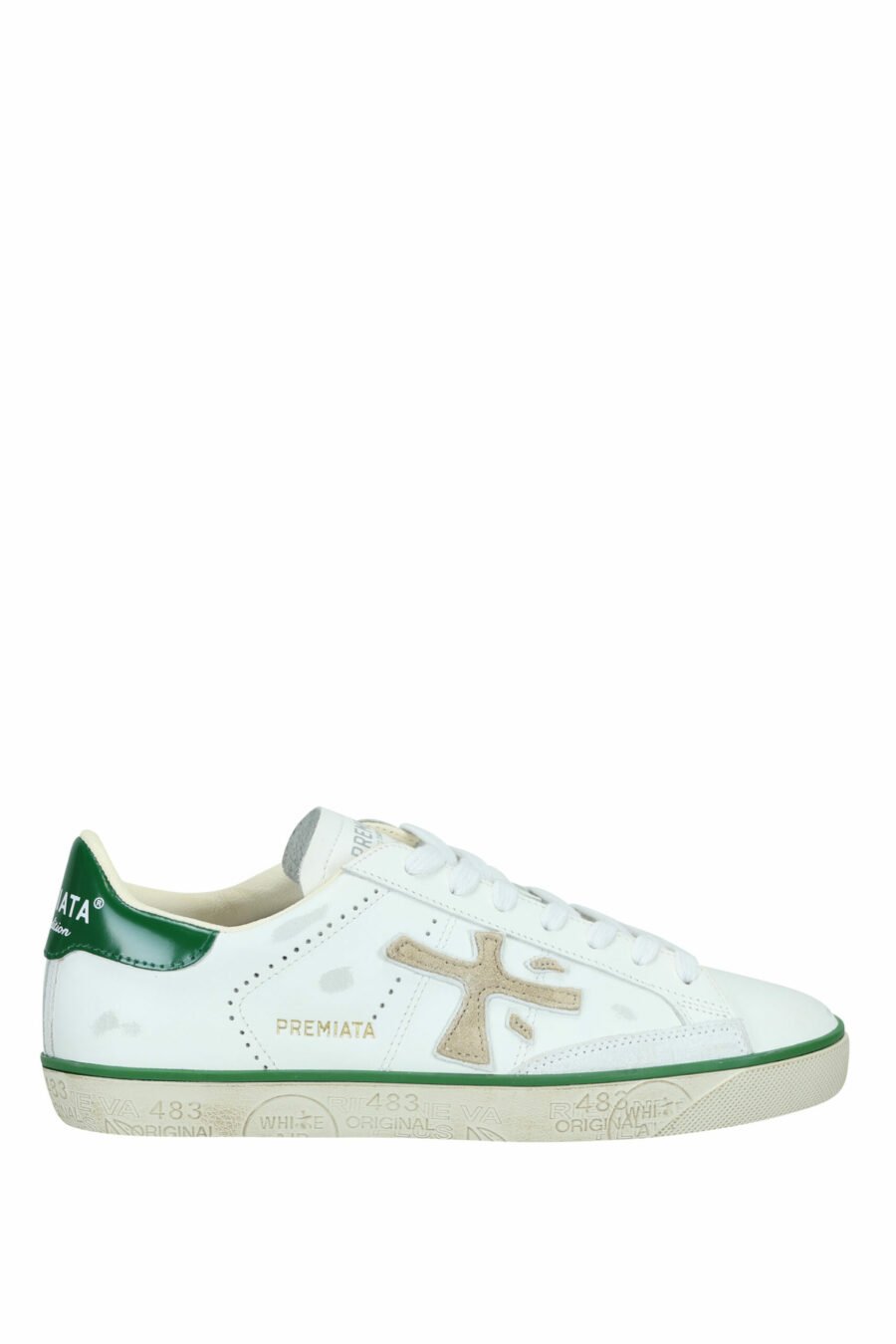Worn white trainers with green "Steven 6645" - 8053680394497 scaled
