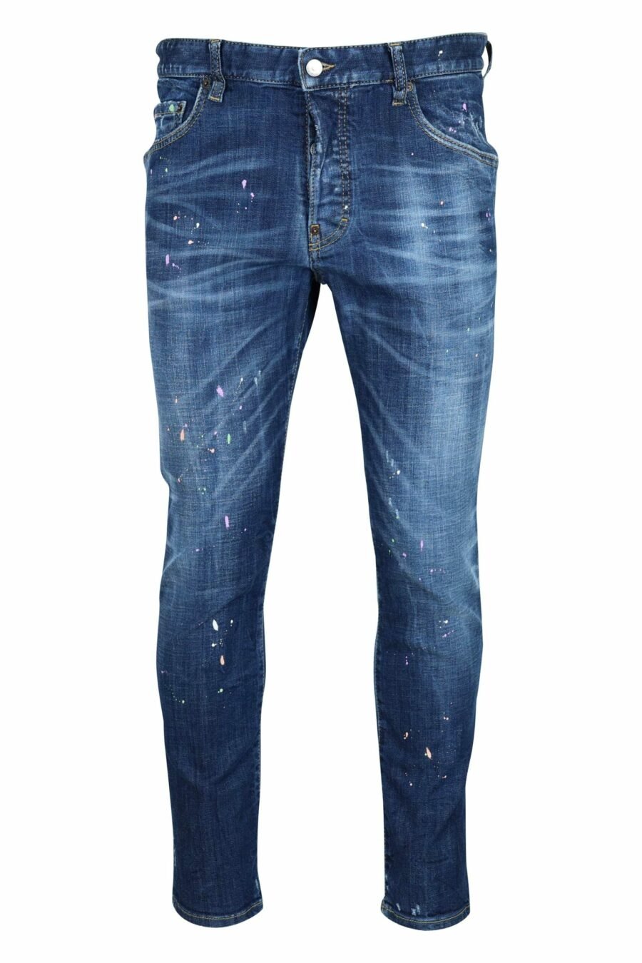 Calças de ganga "skater jean" azuis escuras com tinta branca - 8054148527457 scaled