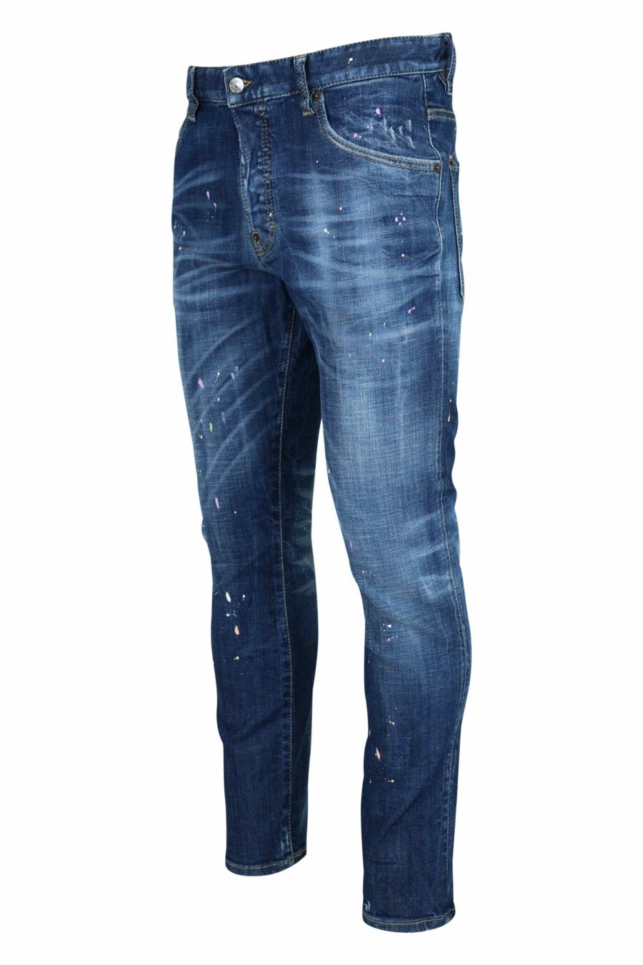 Calças de ganga "skater jean" azuis escuras com tinta branca - 8054148527457 1 à escala