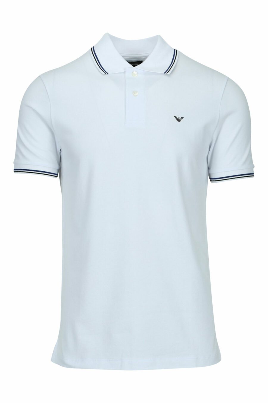 Weißes Strick-Poloshirt mit gestreiftem Kragen und Mini-Adler-Logo - 8056861420442 skaliert