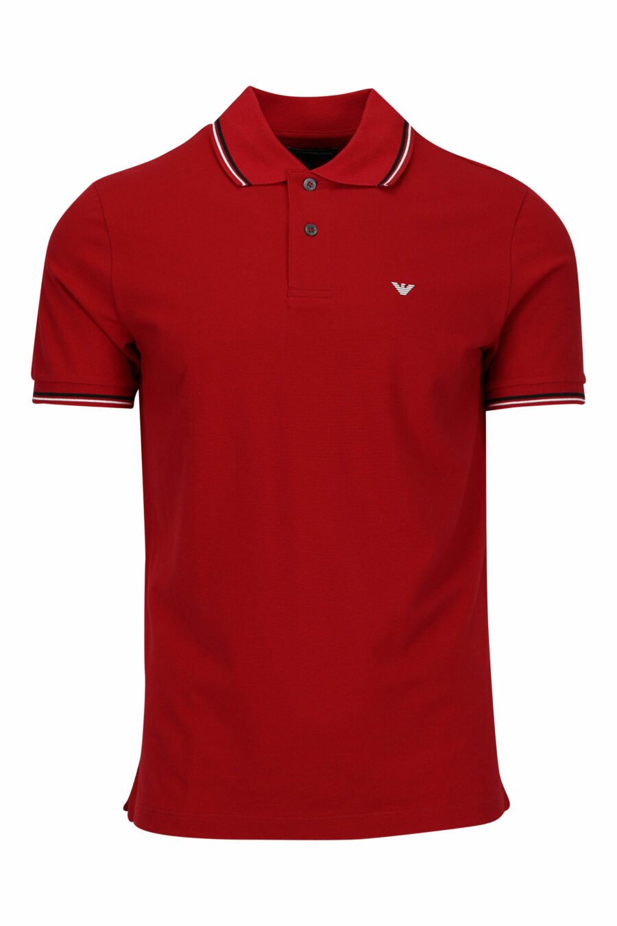 Red knitted polo shirt with striped collar and mini eagle logo - 8056861420527 scaled