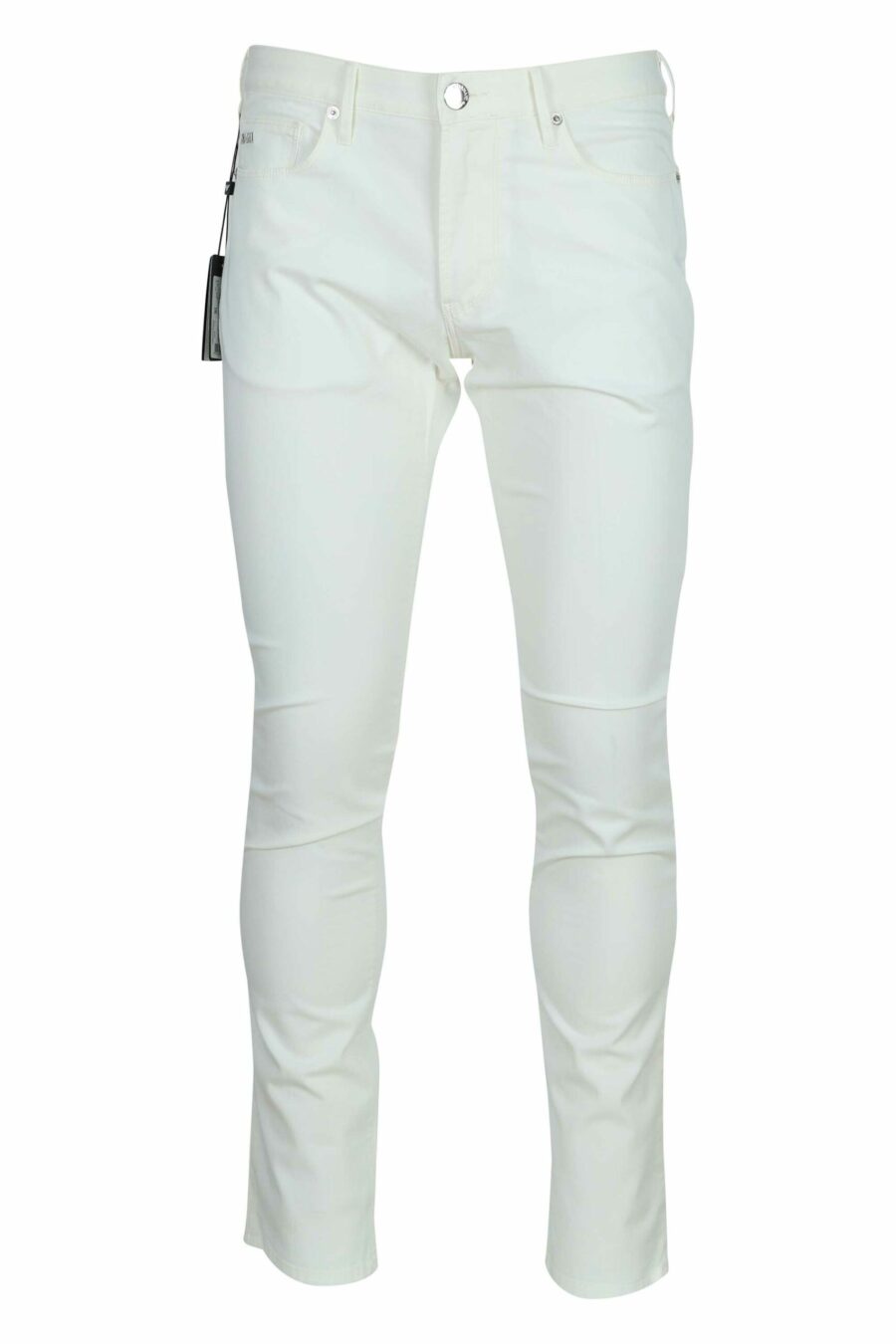 White jeans with metal eagle mini logo - 8056861951946 scaled
