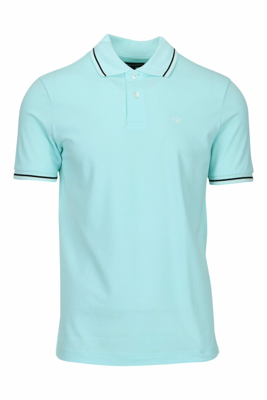 Light blue knitted polo shirt with striped collar and mini eagle logo - 8058947672141 scaled