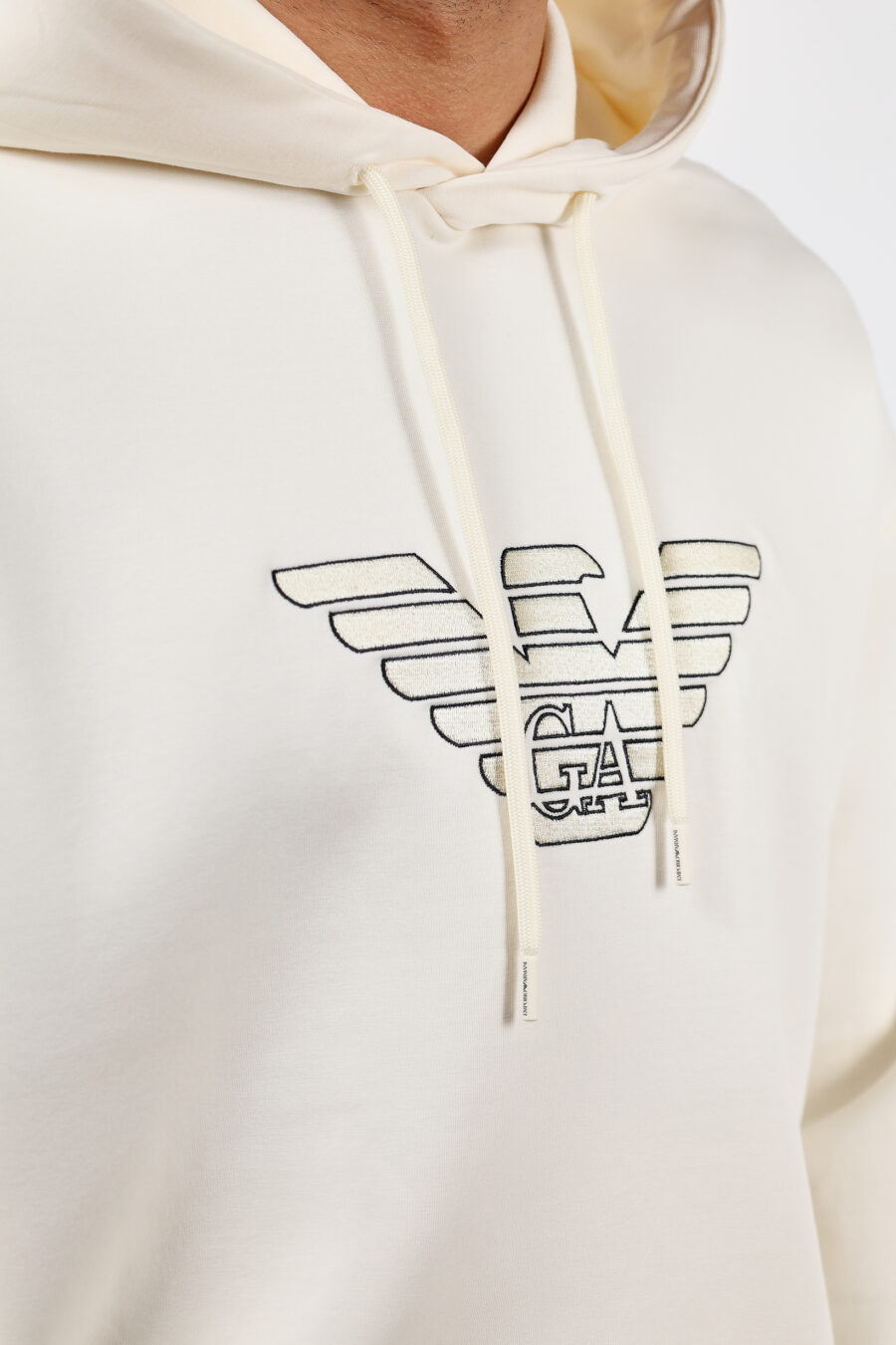 Cream hooded sweatshirt with eagle maxilogue - BLS Fashion 123
