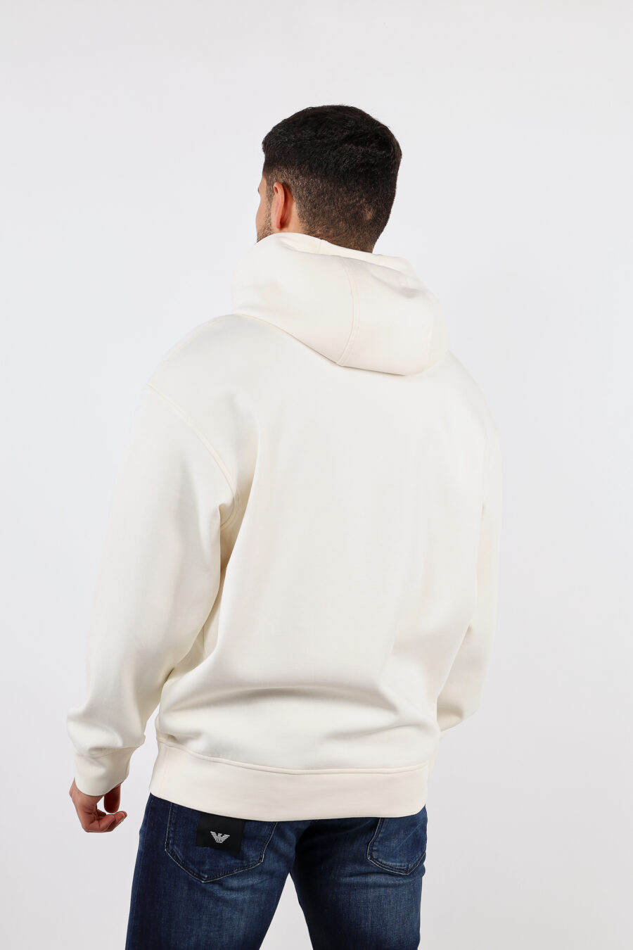 Cream hooded sweatshirt with eagle maxilogue - BLS Fashion 124