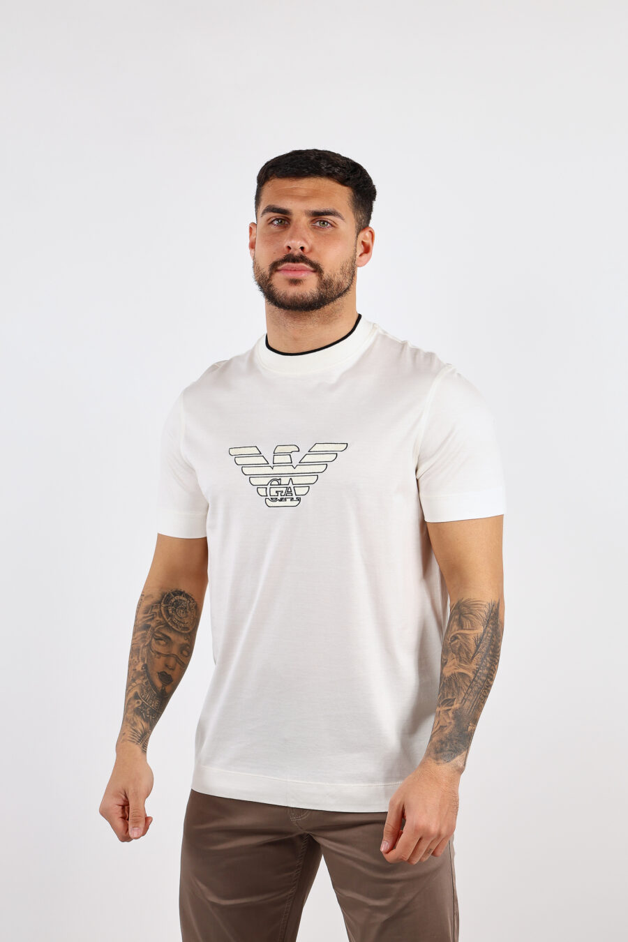 Cream-coloured T-shirt with centred eagle logo - BLS Fashion 75