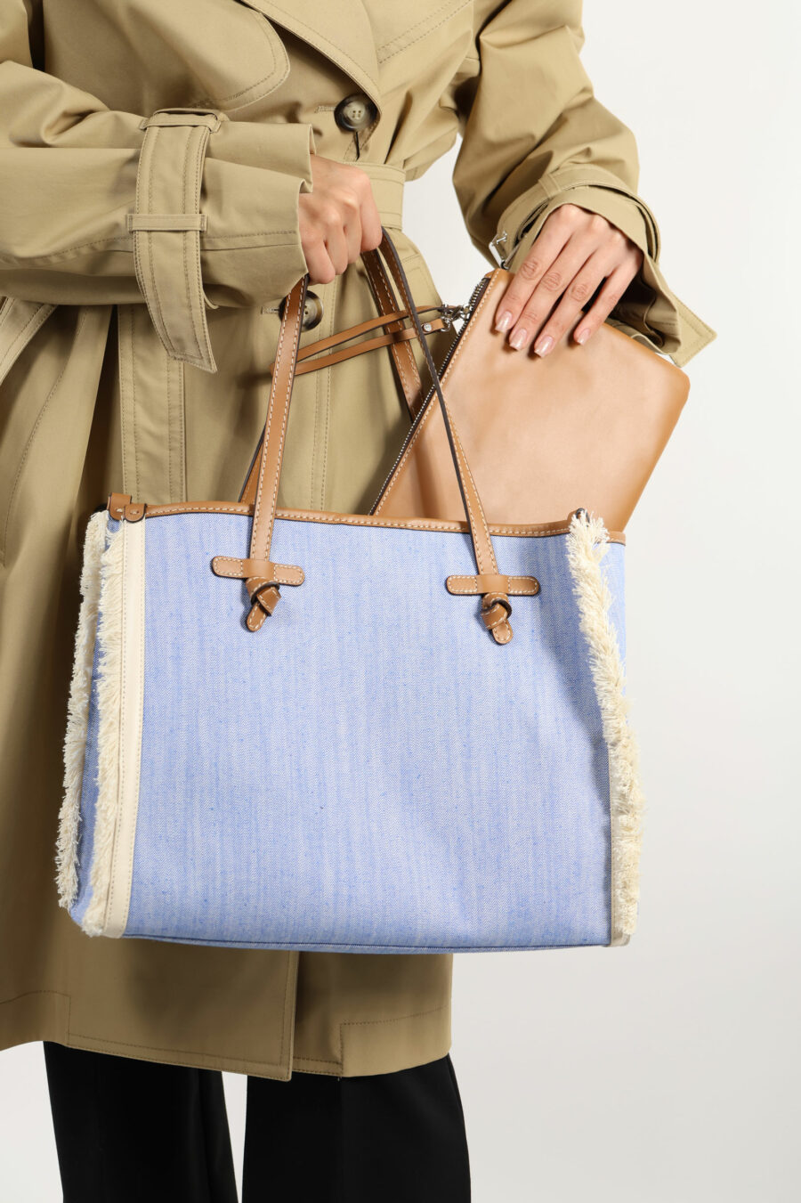 Shopper Tasche "Marcella" mit blauen Fransen und Mini-Logo - 109311