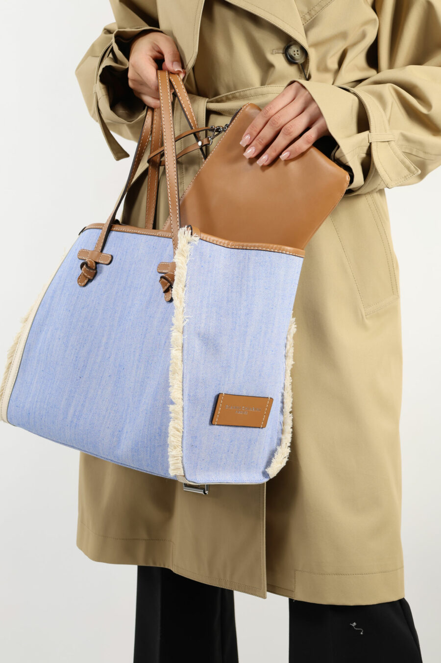 Shopper Tasche "Marcella" mit blauen Fransen und Mini-Logo - 109312