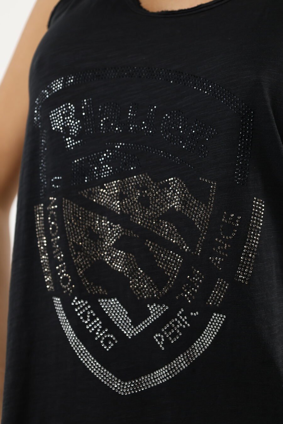Camiseta negra sin mangas con maxilogo "strass" - 110607