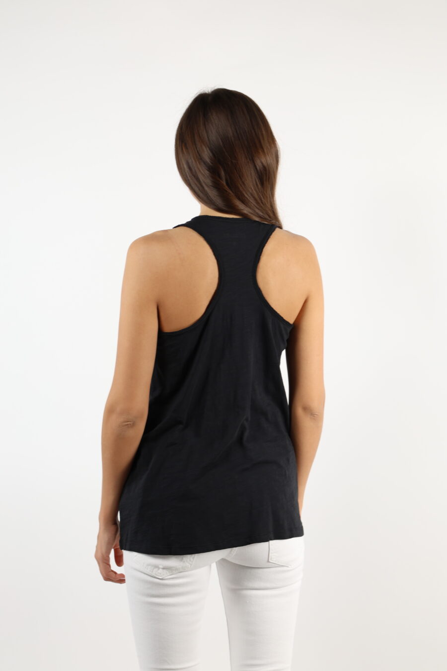 Camiseta negra sin mangas con maxilogo "strass" - 110608