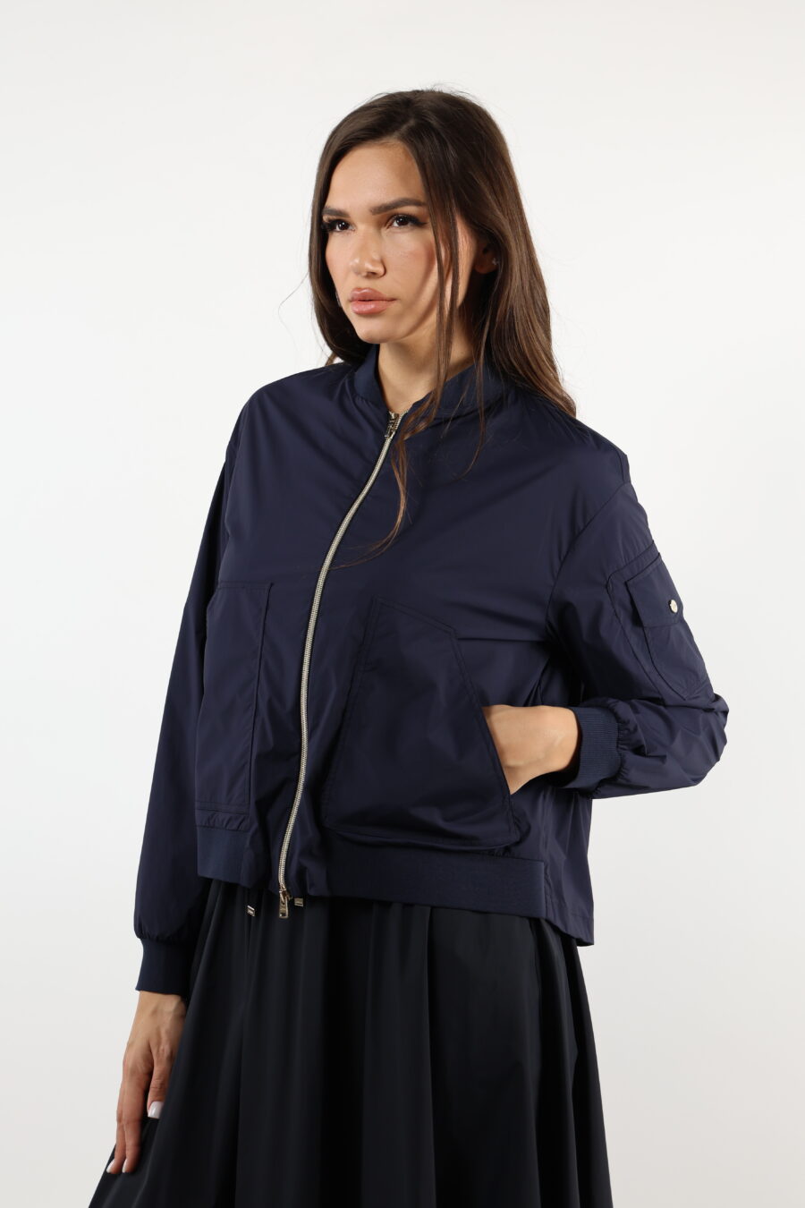 Blaue gewebte Jacke mit Mini-Logo - 110642