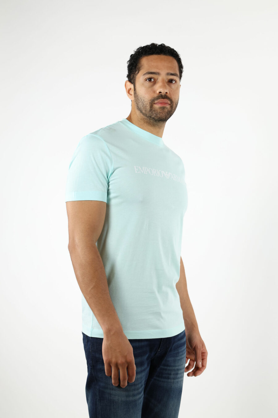 Sky blue T-shirt with "emporio" maxilogo - 110841