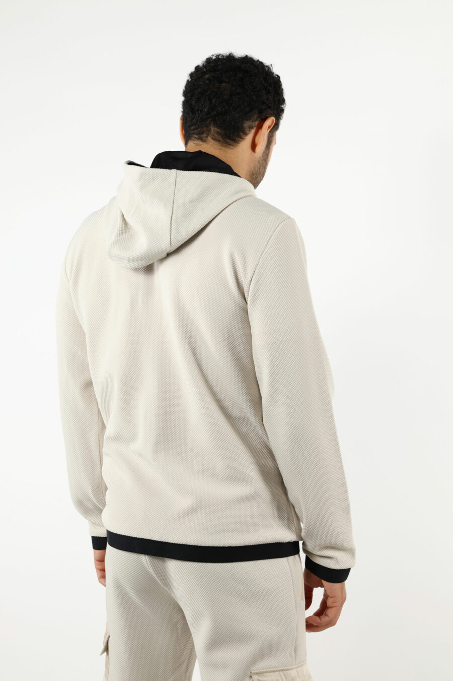 Beige hooded sweatshirt with black details and minilogue "lux identity" - 110914