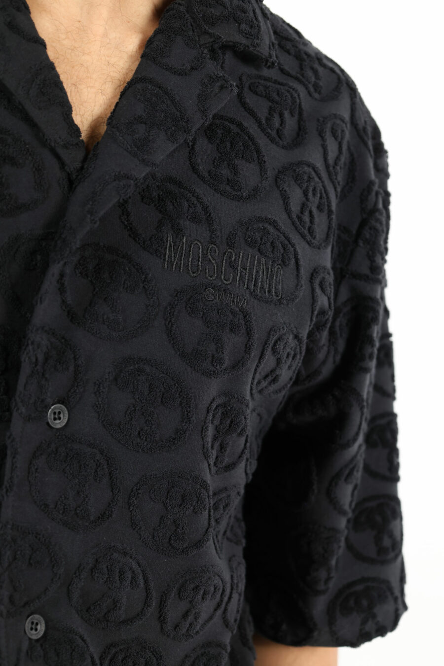 Chemise noire à manches courtes avec "all over logo" double question - 111099