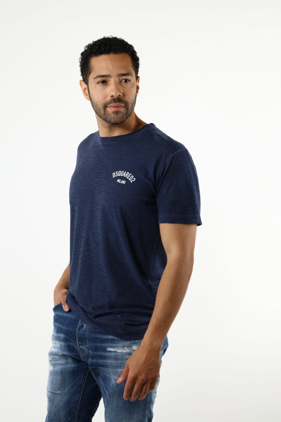 Dunkelblaues T-Shirt mit Mini-Logo "milano" - 111193