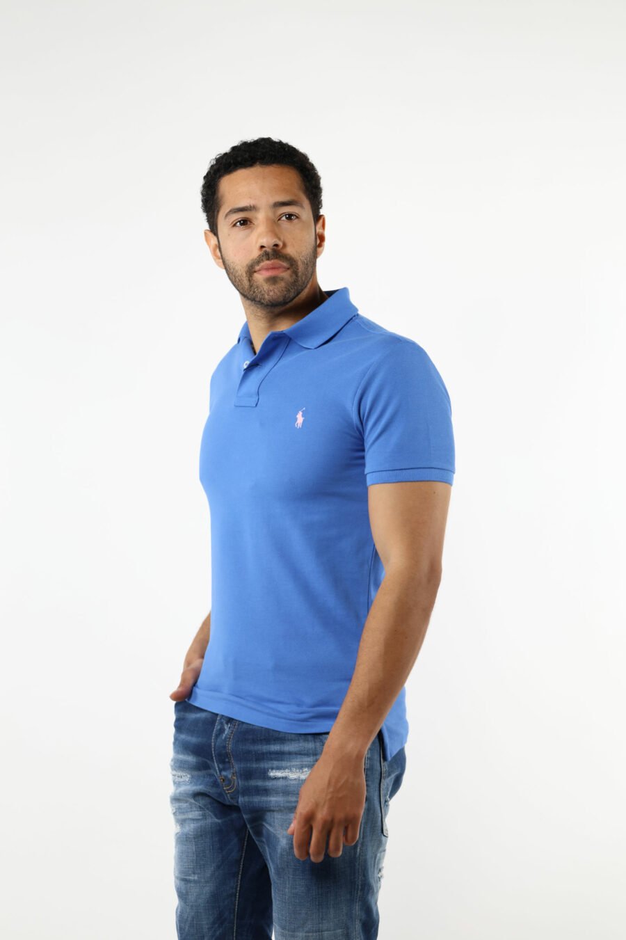 T-shirt bleu et rose avec mini-logo "polo" - 111230