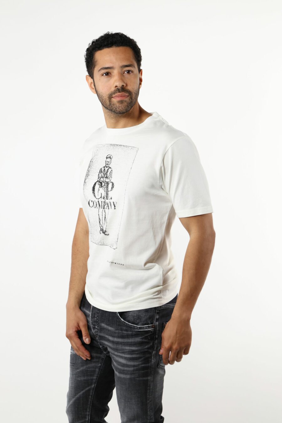T-shirt blanc avec maxilogue marin et logo "cp" - 111299
