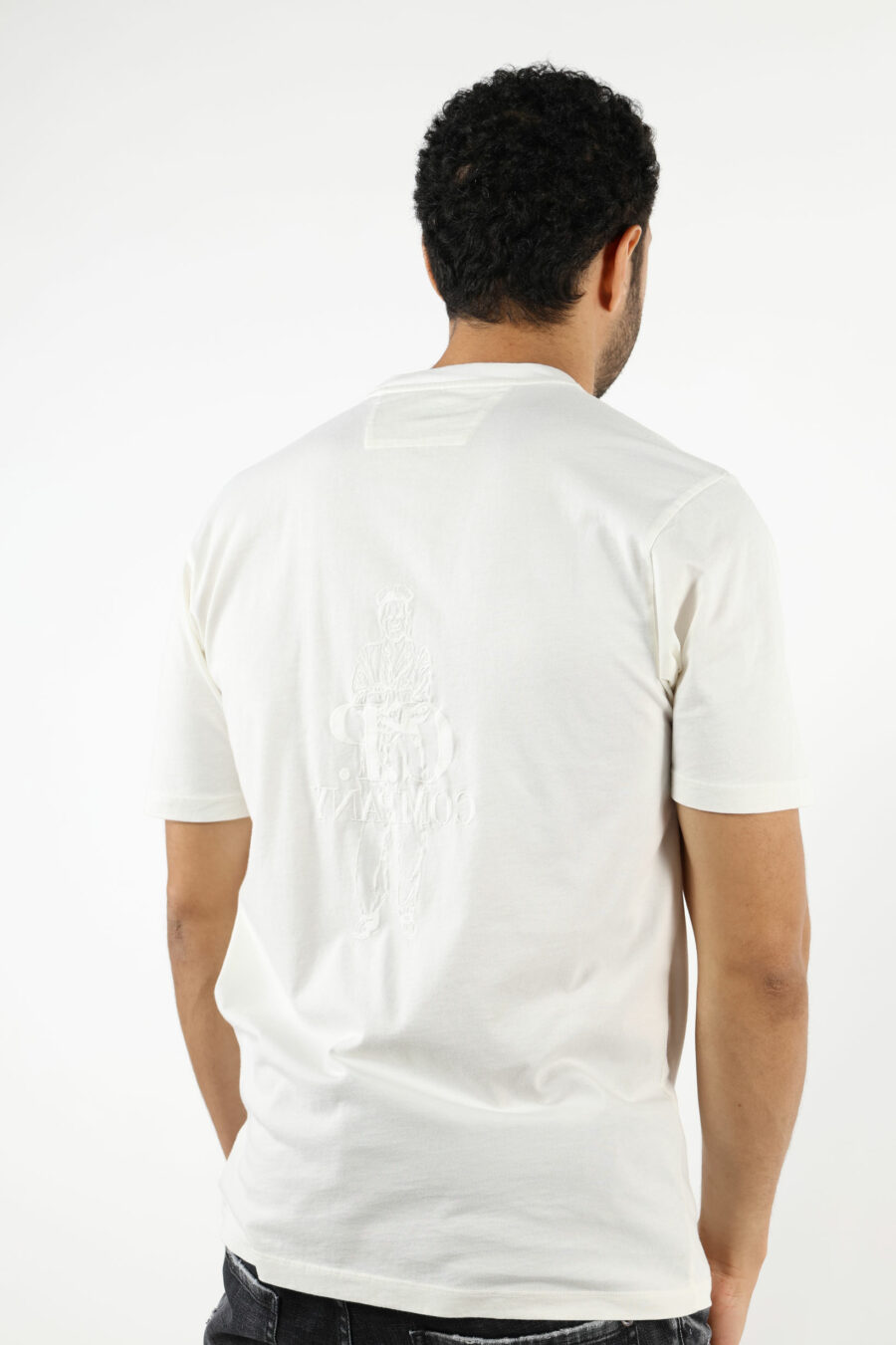 T-shirt blanc avec maxilogue marin et logo "cp" - 111301