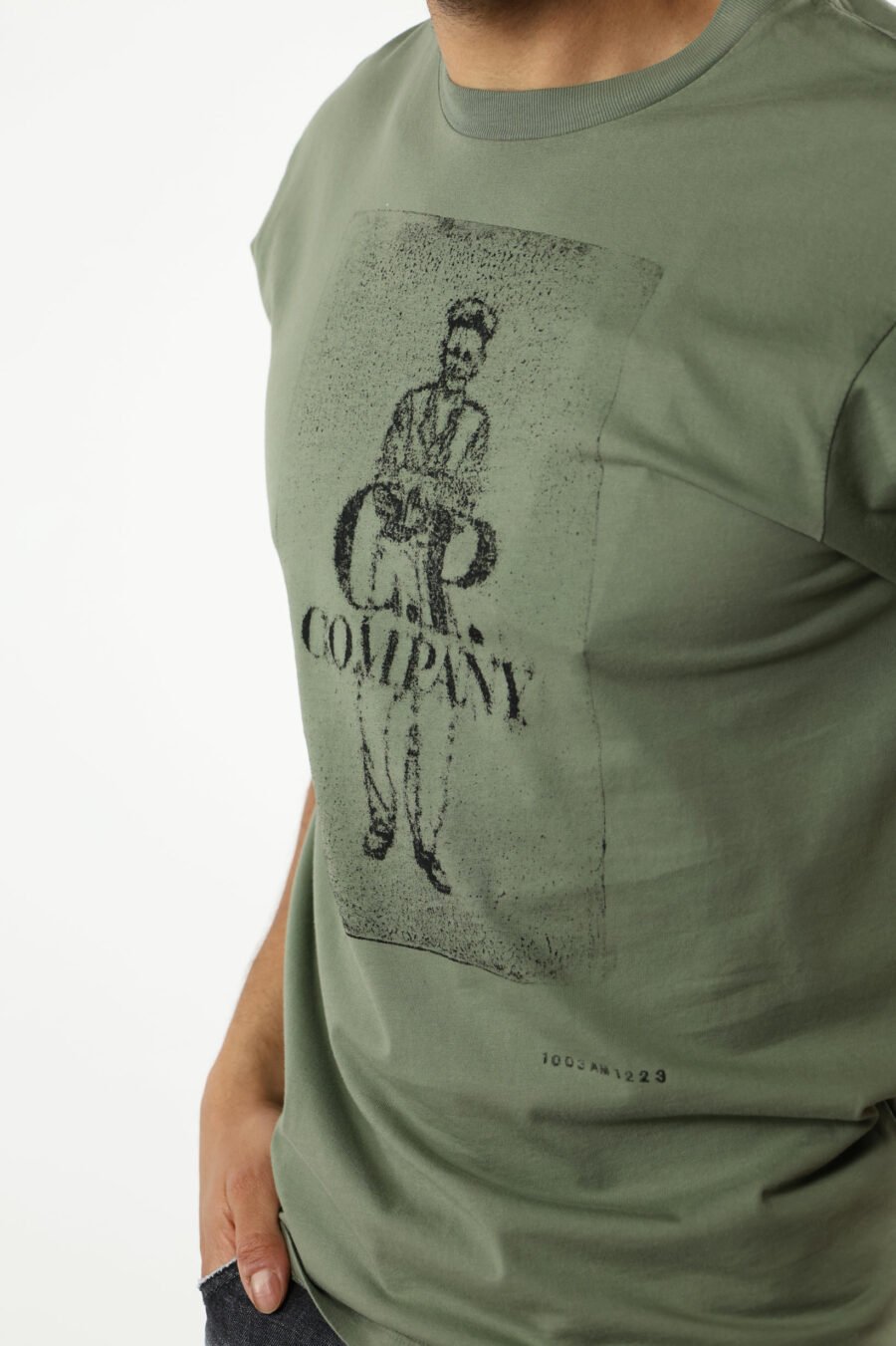 T-shirt gris-vert avec maxilogue marin et logo "cp" - 111304