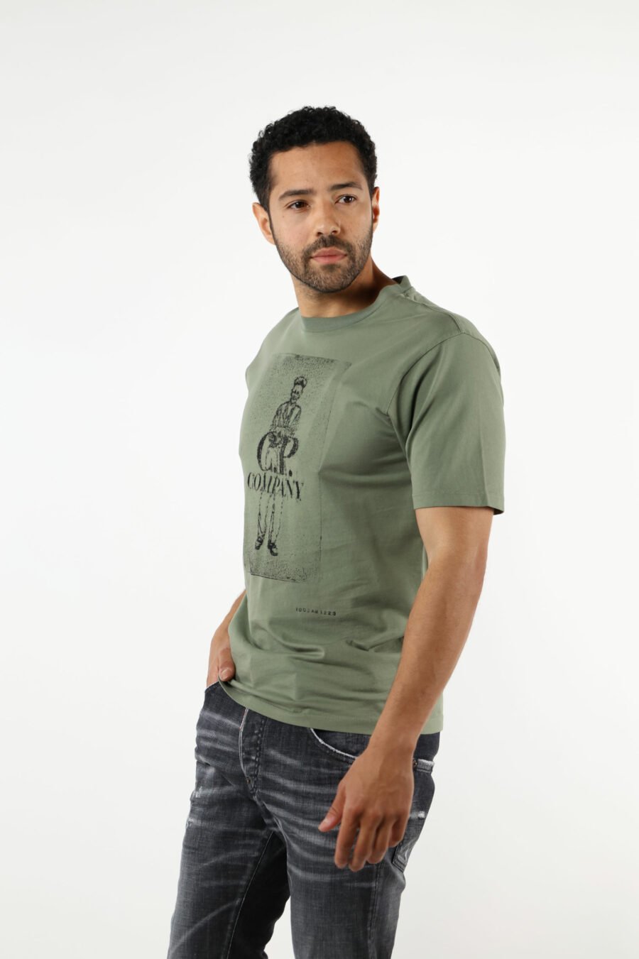 T-shirt gris-vert avec maxilogue marin et logo "cp" - 111305
