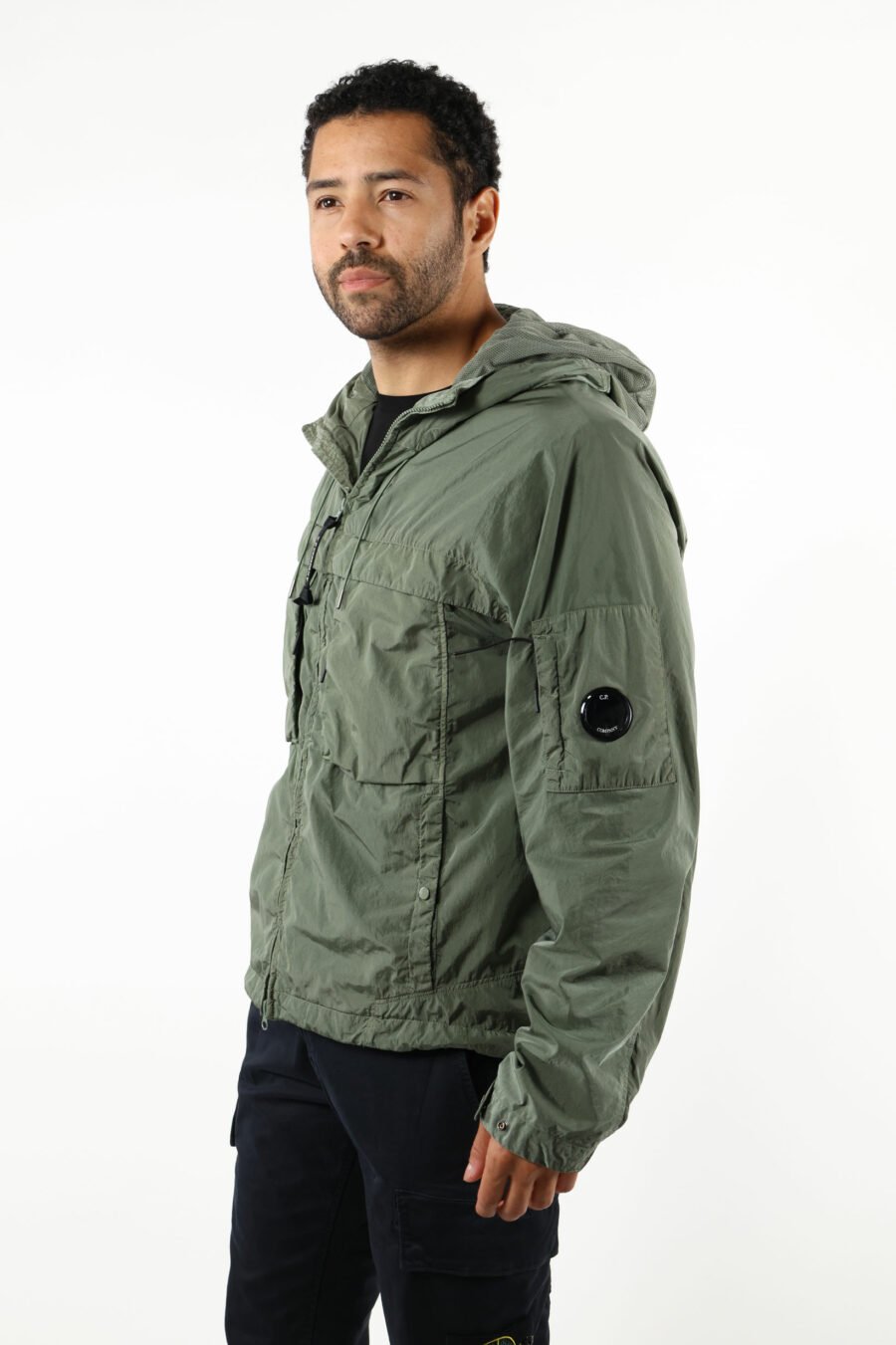 Grey-green jacket with hood and logo - 111408
