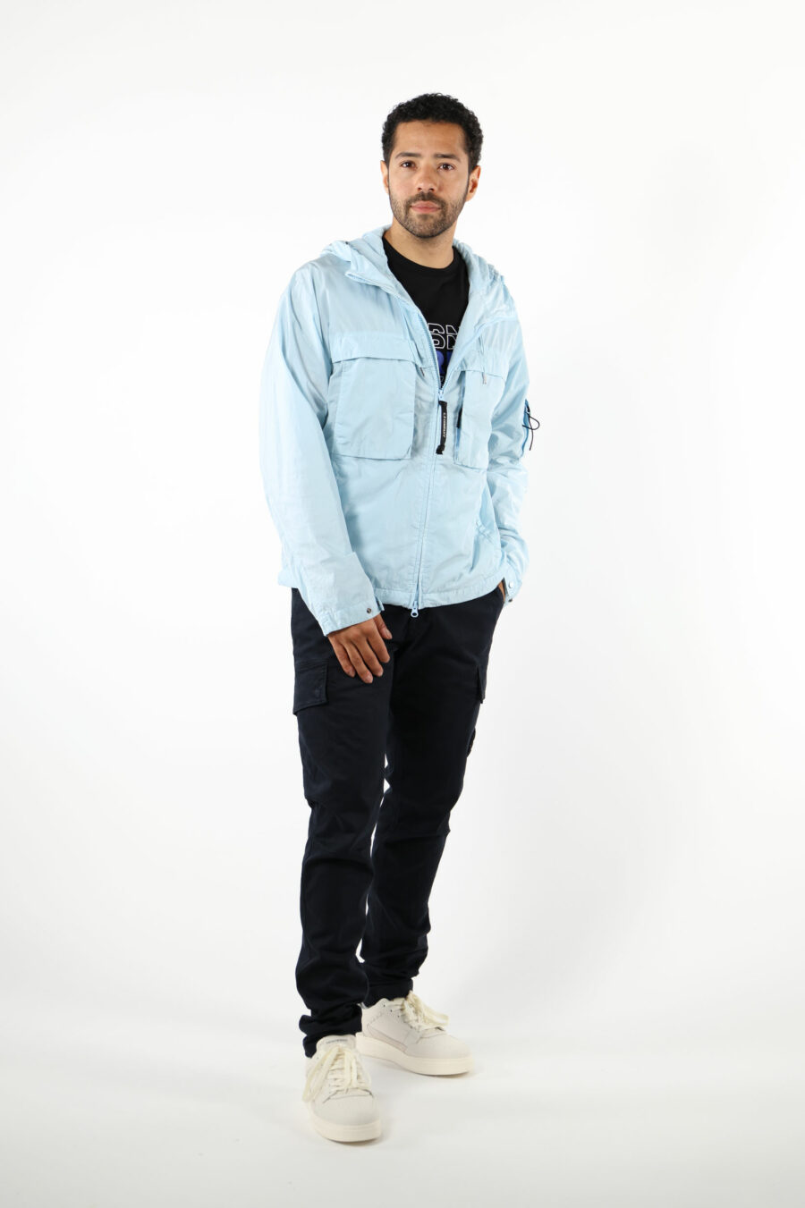 Light blue jacket with hood and logo - 111411