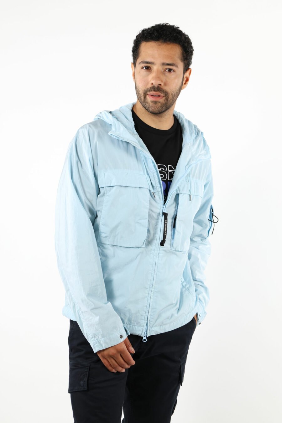 Light blue jacket with hood and logo - 111412