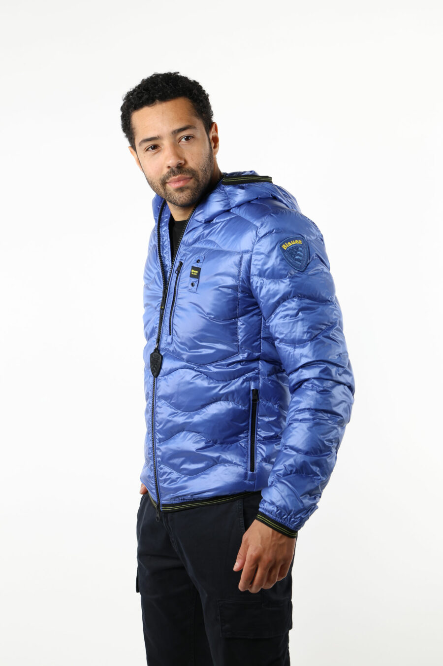Blue jacket with diagonal lines and hood - 111443